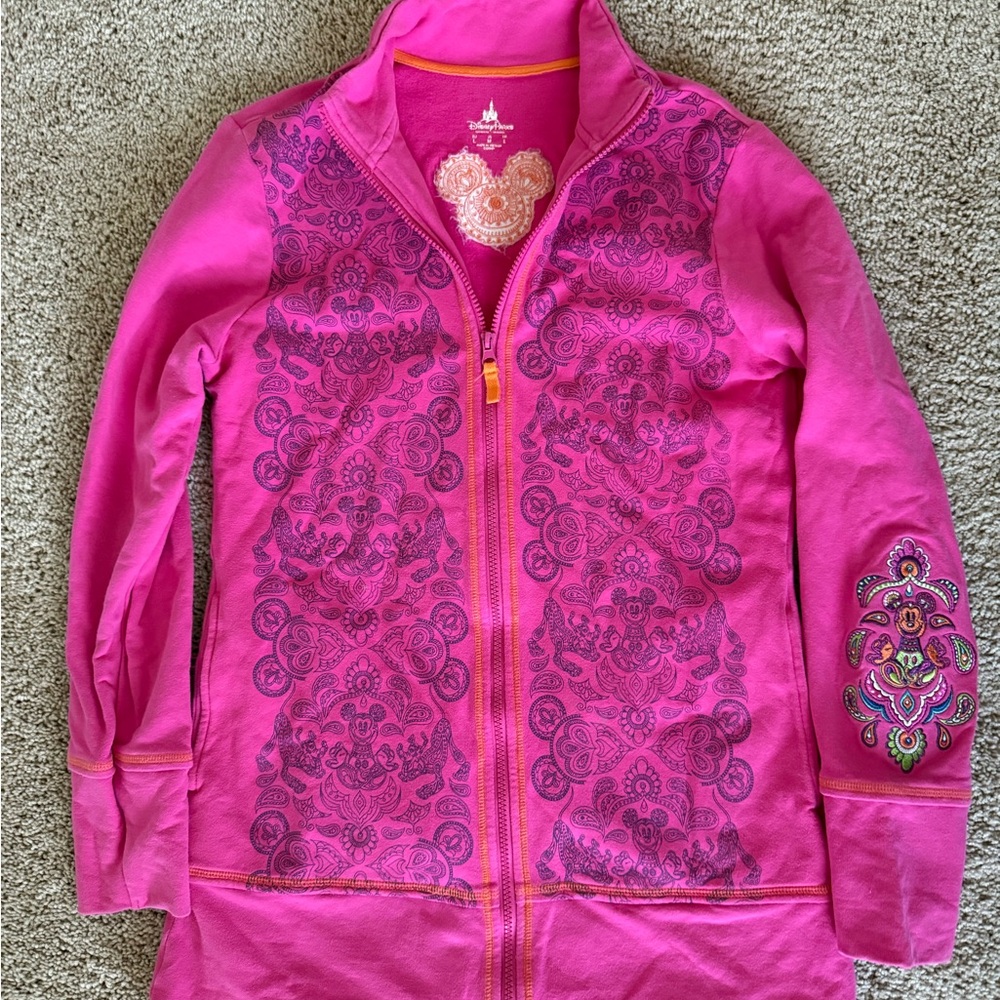 Disney Parks Mickey Mouse Paisley All Over Zip Sweatshirt Pink Size M